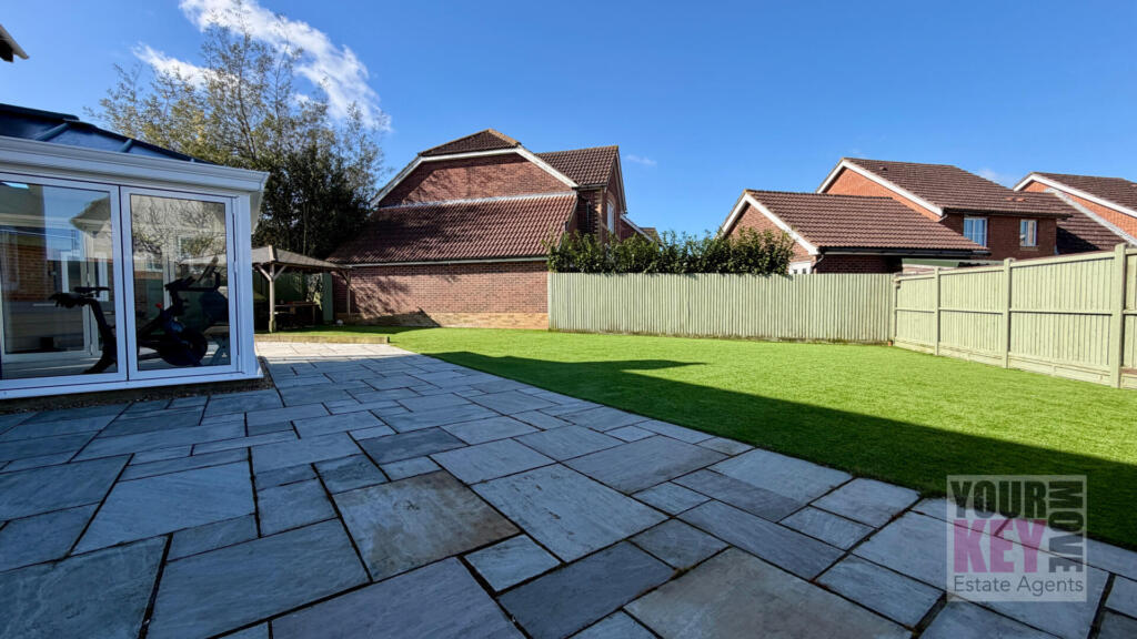 newly listed property with new paving and garden